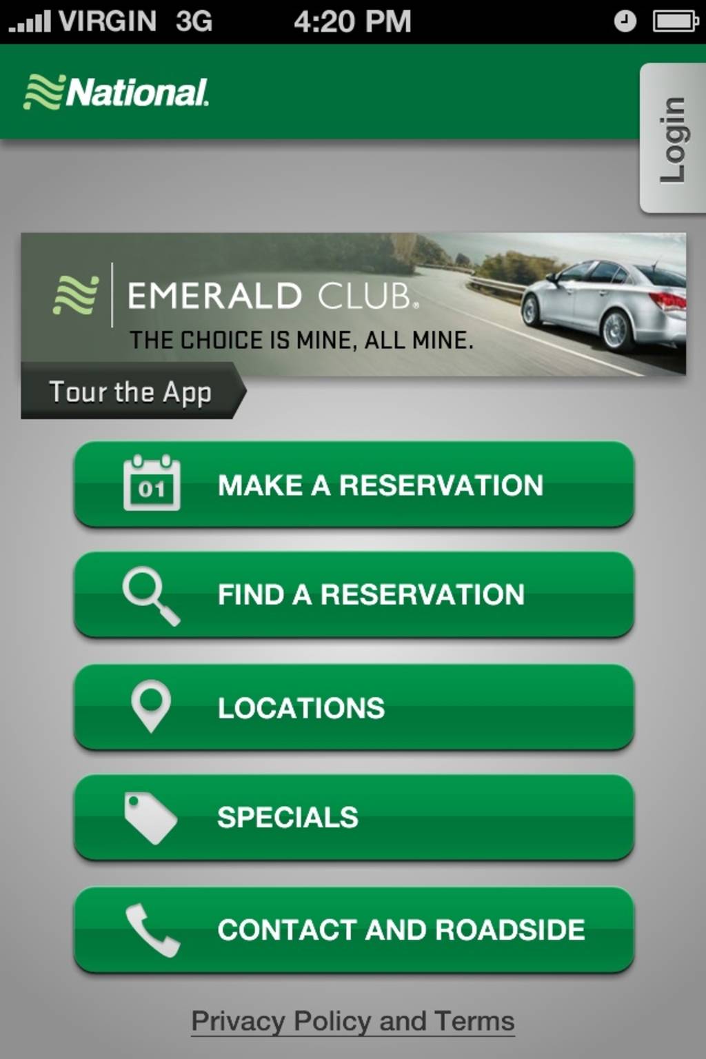 New National Car Rental App Front Page